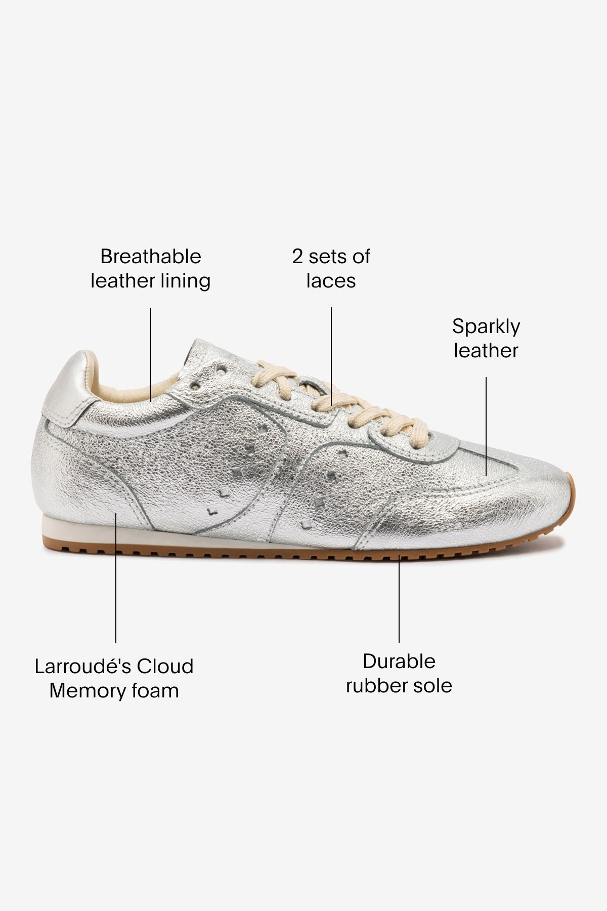 Larroude Stella Sneaker In Silver Metallic Leather