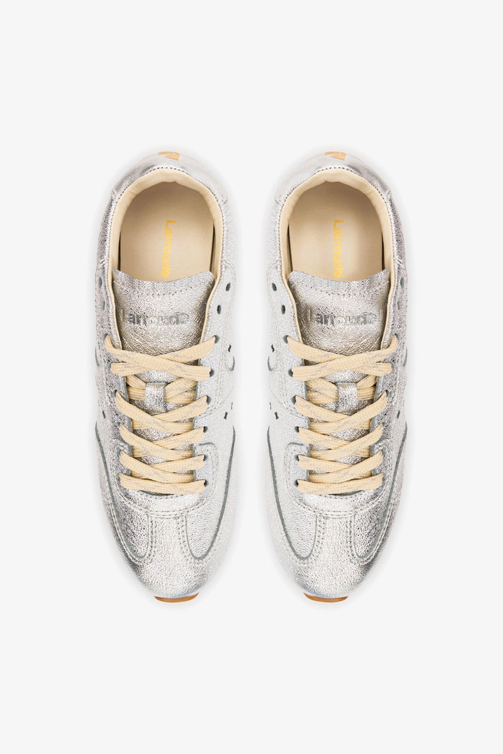 Larroude Stella Sneaker In Silver Metallic Leather