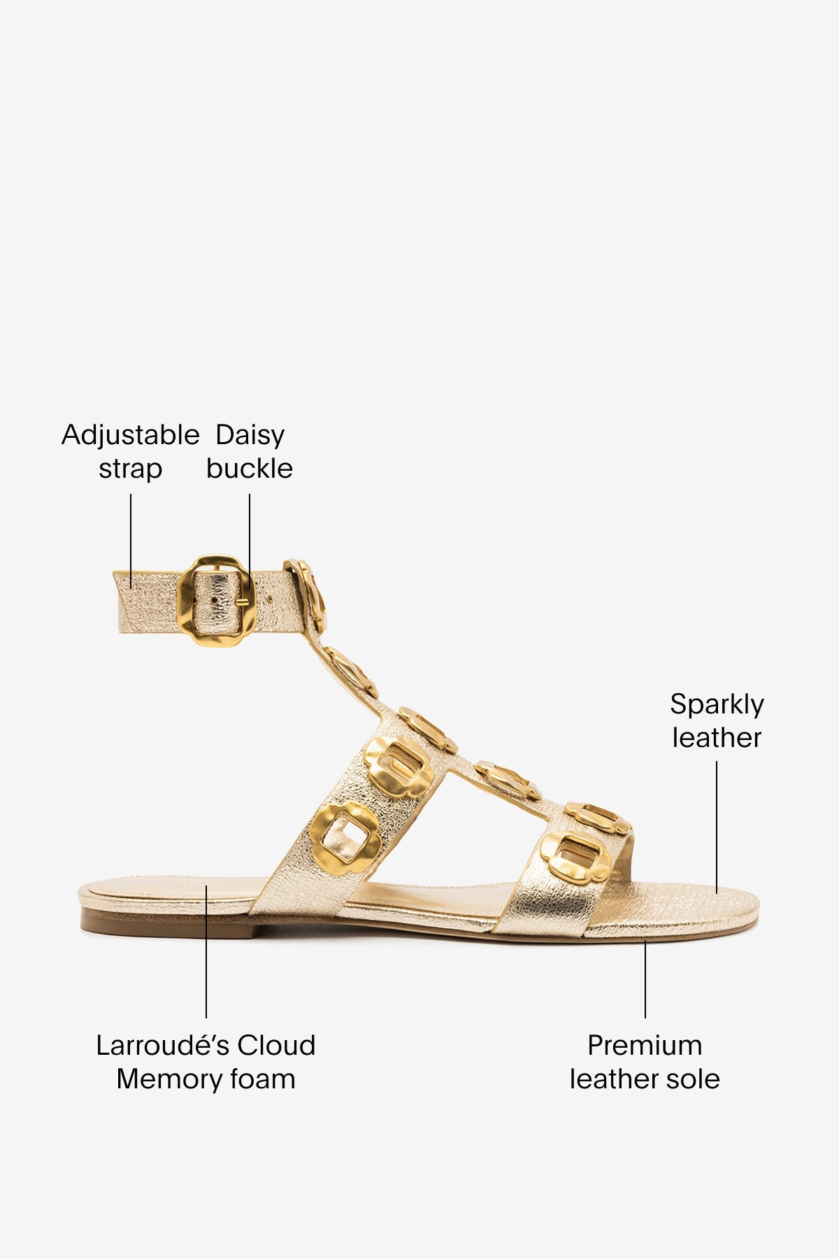 Larroude Milan Gladiator Flat Platina Metallic