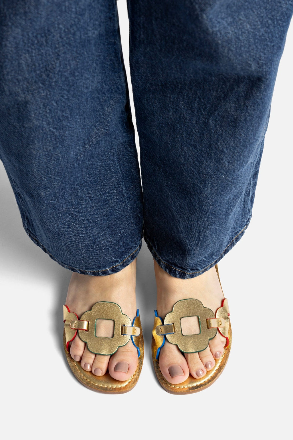 Larroude Margherita Slide In Metallic Gold Leather