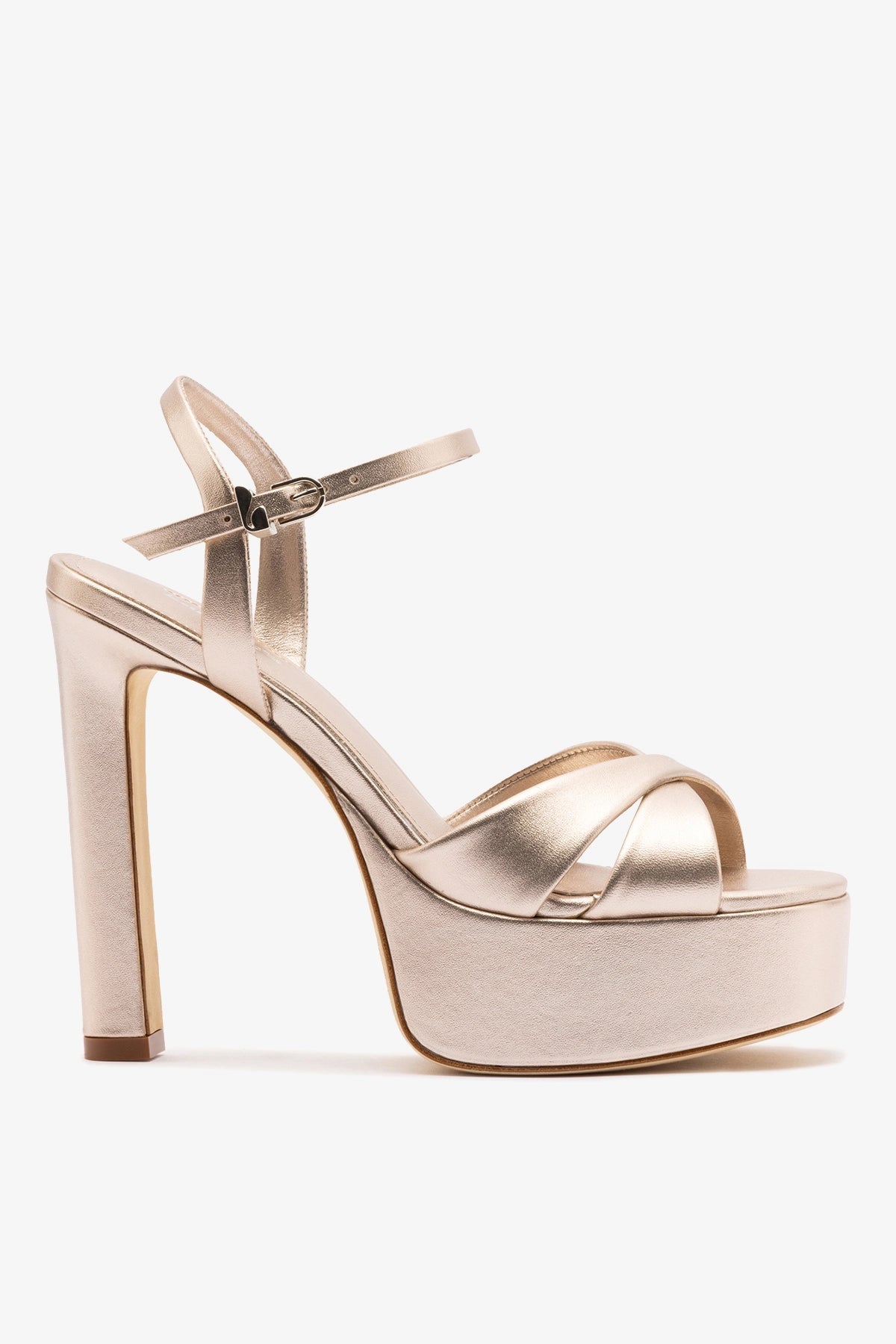 Larroude Bianca High Platform Sandal In Champagne Metallic Leather