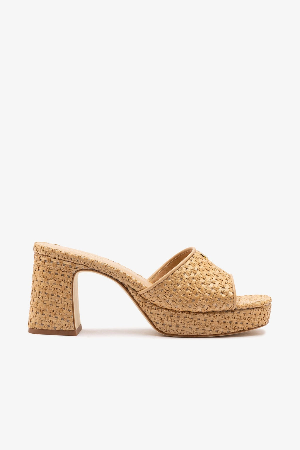 Larroude Dolly Low Mule In Natural And Beige Raffia