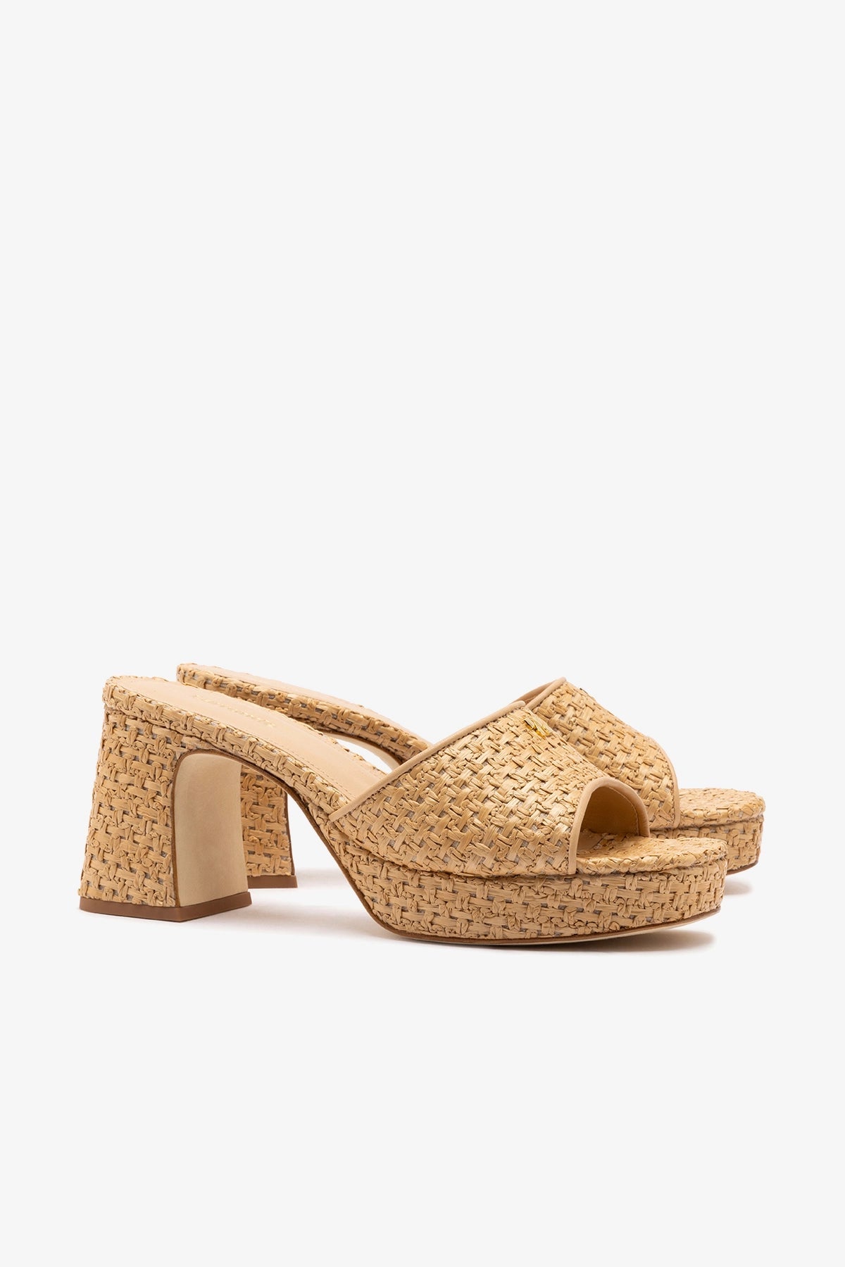Larroude Dolly Low Mule In Natural And Beige Raffia