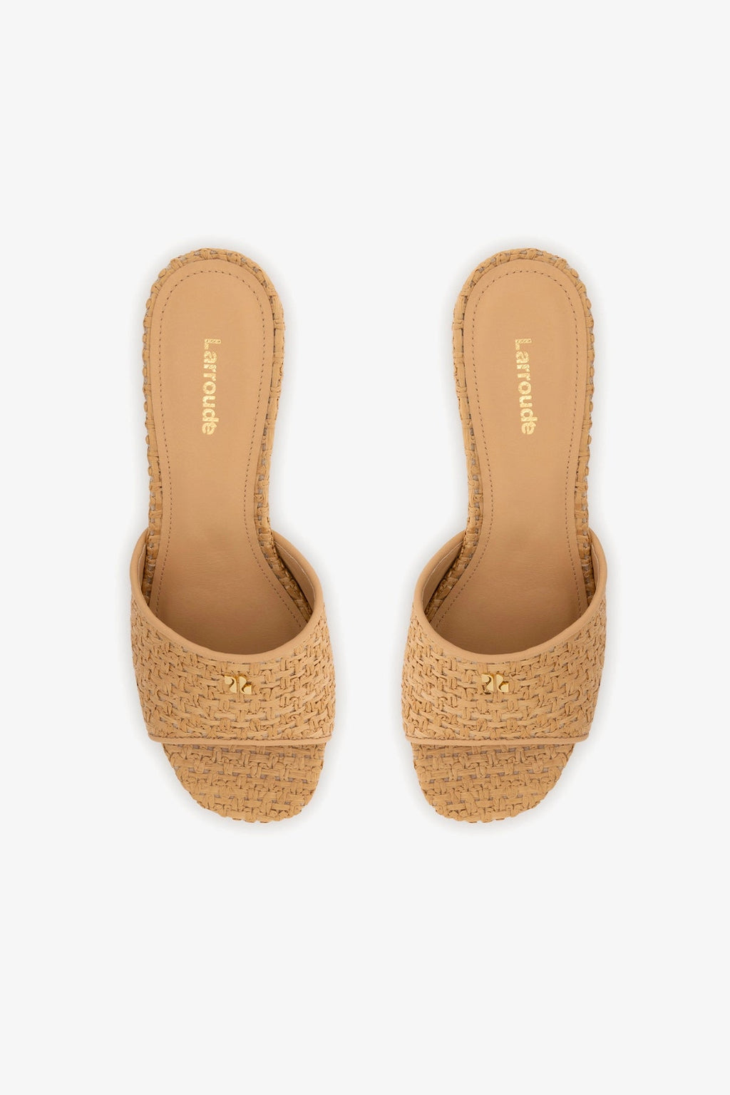 Larroude Dolly Low Mule In Natural And Beige Raffia
