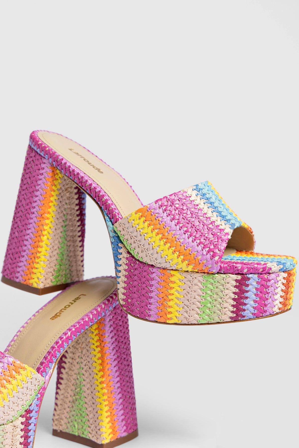 Larroude Dolly Mule Rainbow Raffia