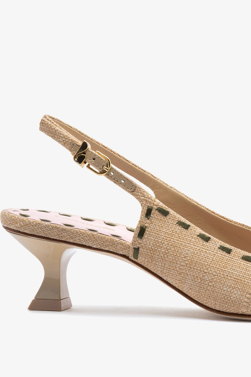 Larroude Jenny Pump In Beige Raffia and Tulip and Seaweed Leather
