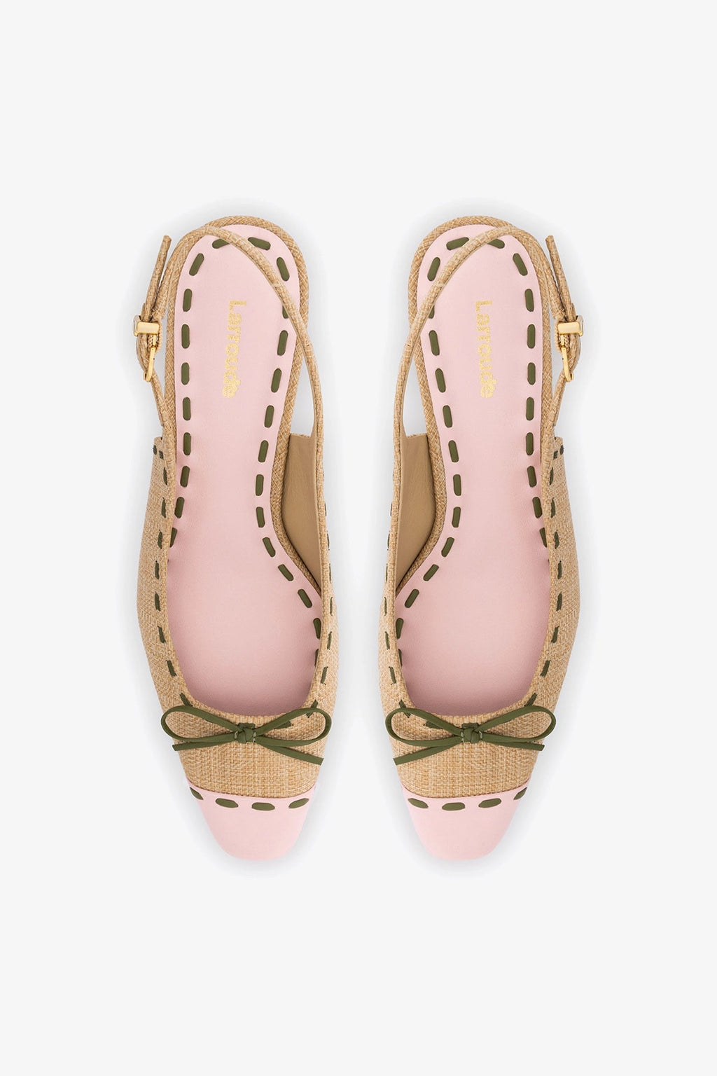 Larroude Jenny Pump In Beige Raffia and Tulip and Seaweed Leather