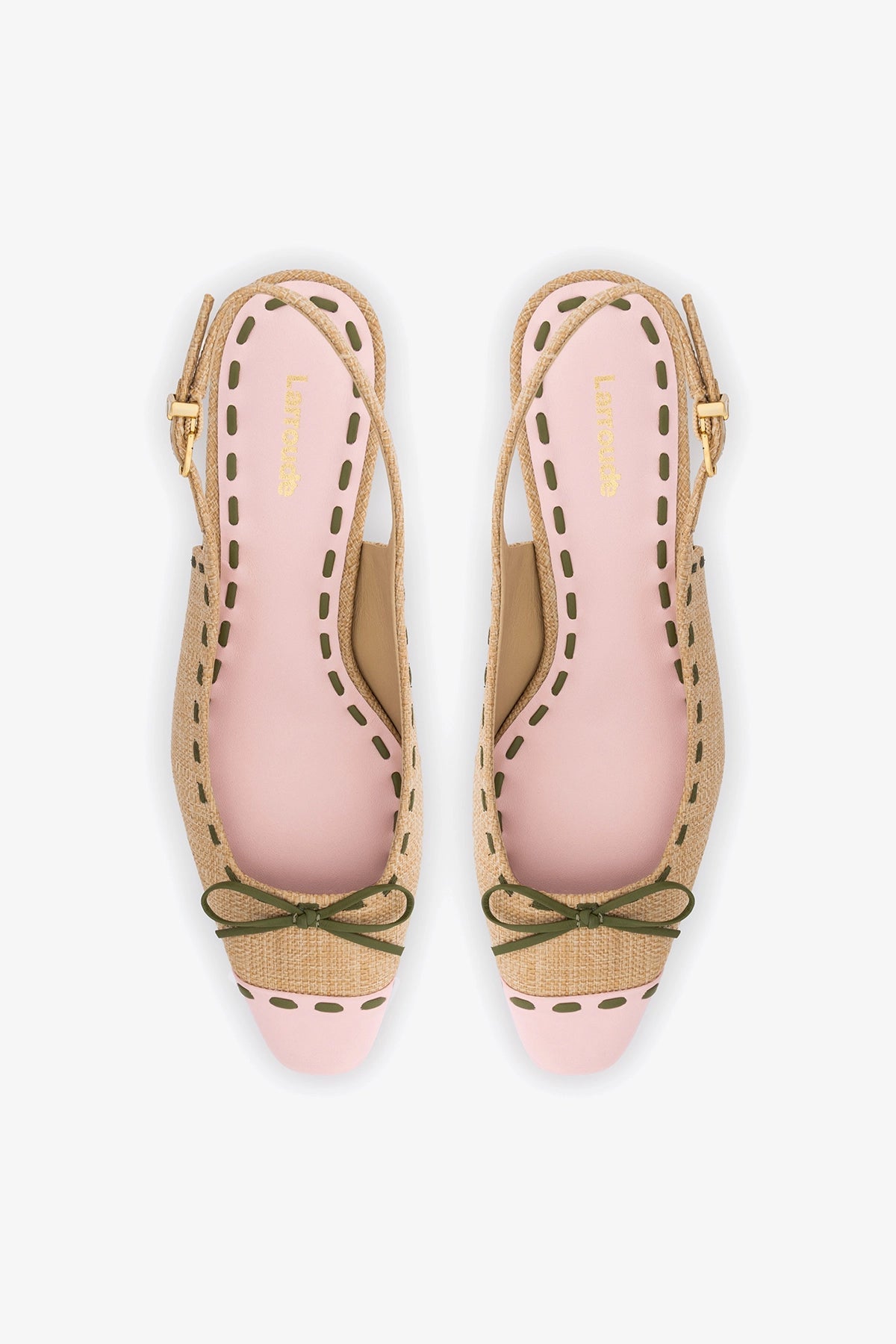 Larroude Jenny Pump In Beige Raffia and Tulip and Seaweed Leather