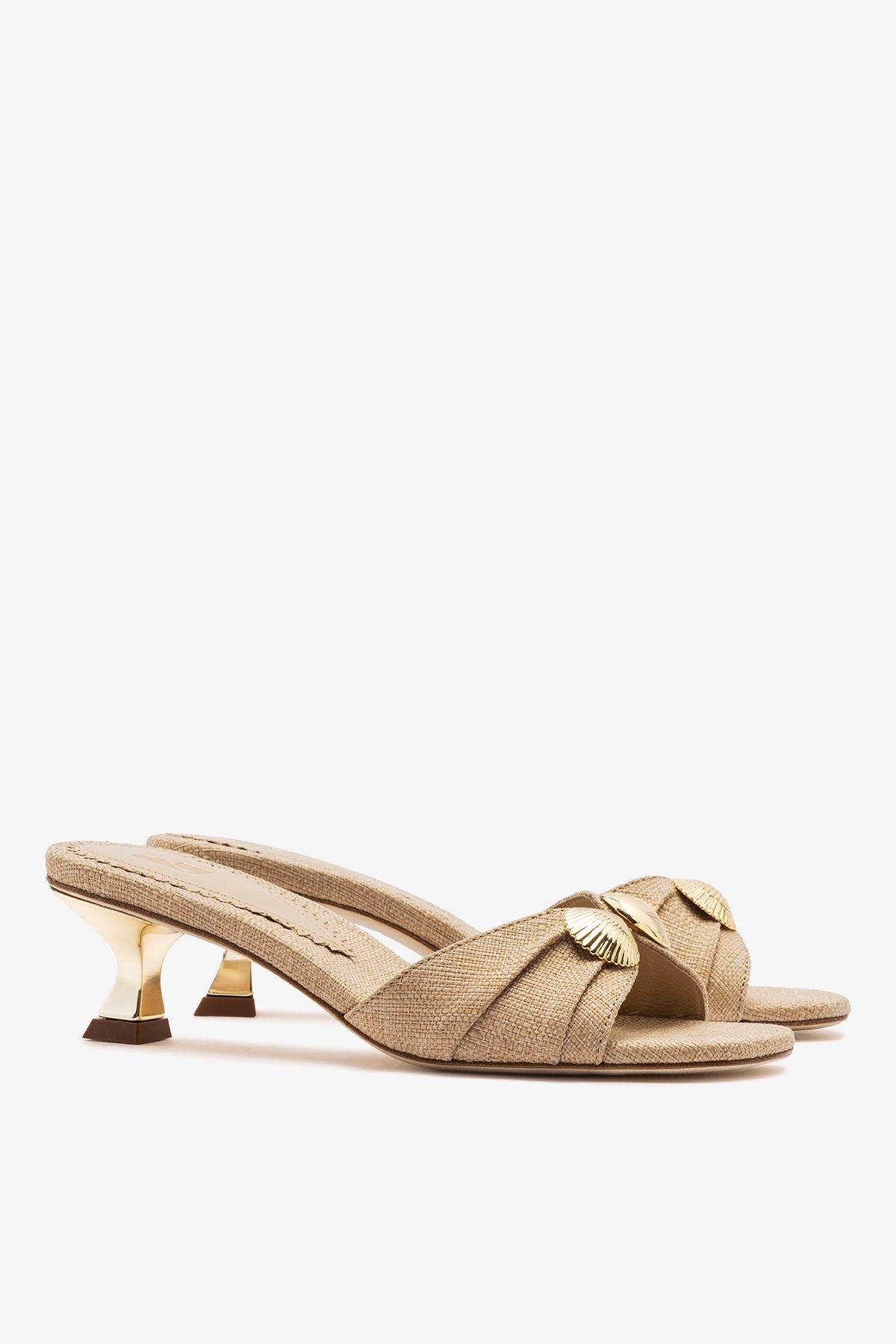 Larroude Coquile Mule Beige Raffia