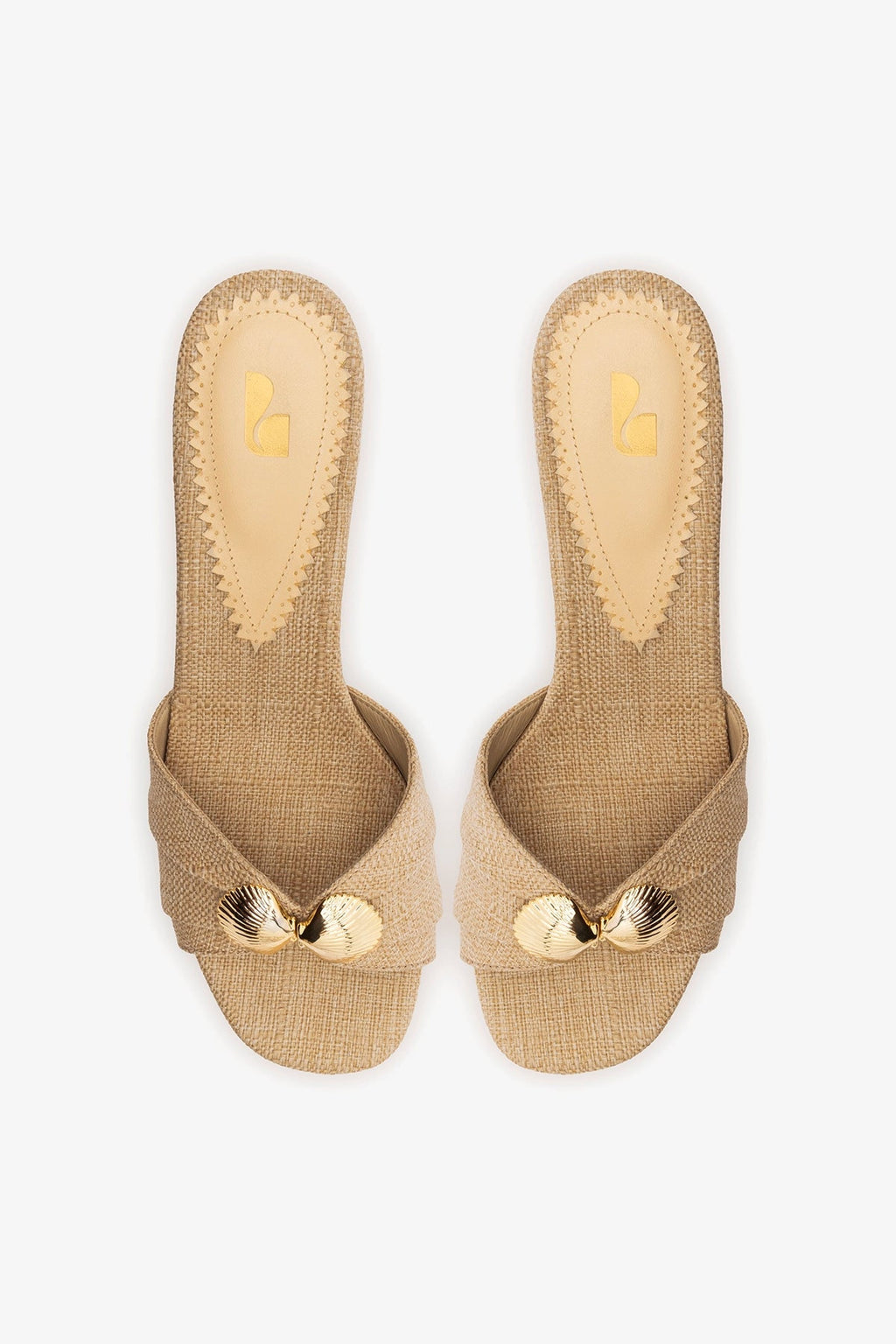 Larroude Coquile Mule Beige Raffia
