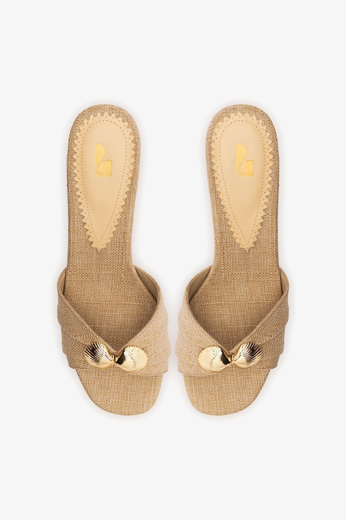 Larroude Coquile Mule Beige Raffia