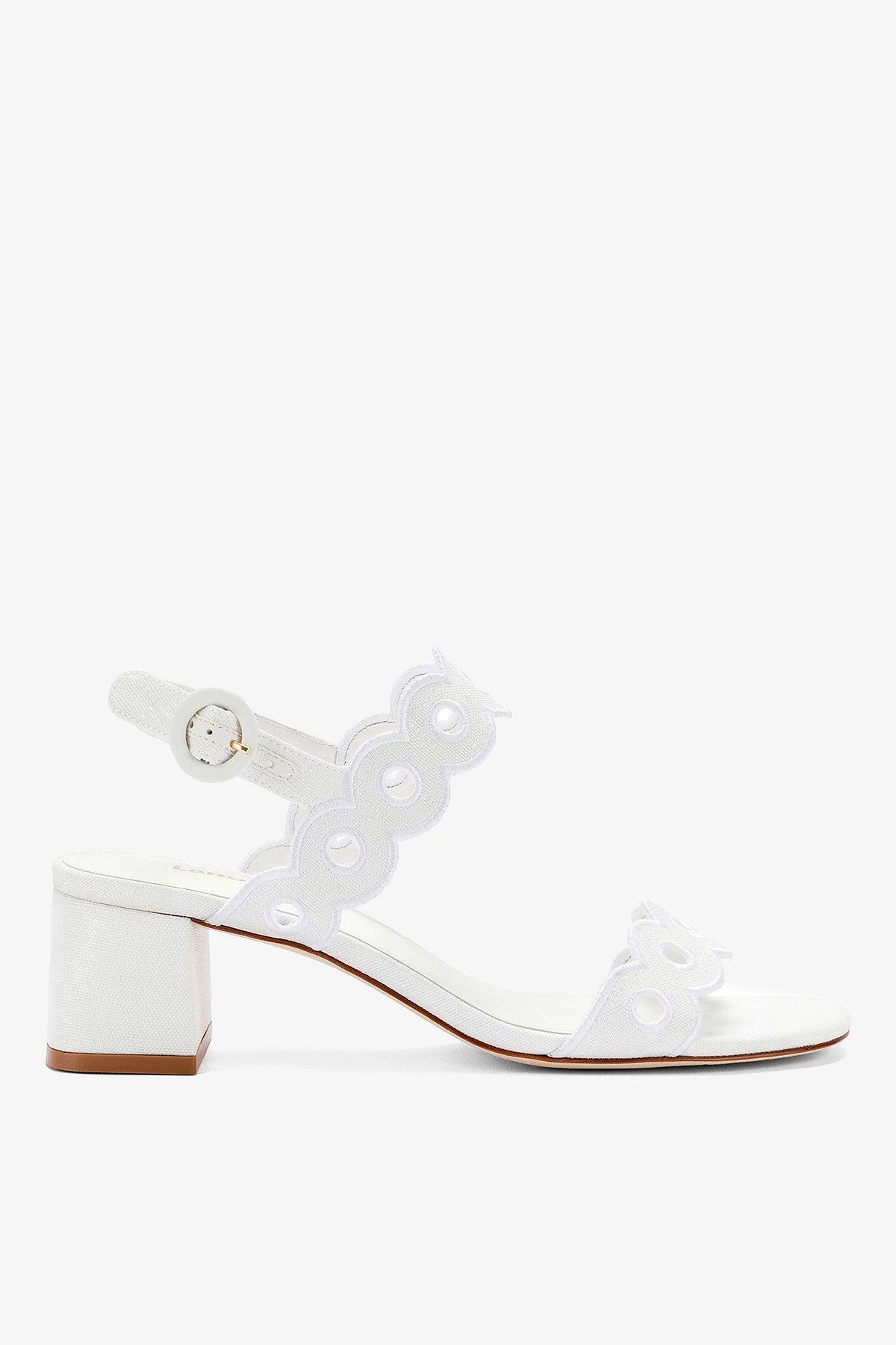 Larroude Florence Broderie Sandal In White Raffia