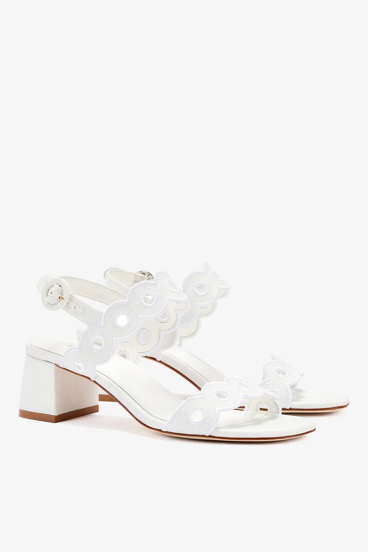 Larroude Florence Broderie Sandal In White Raffia