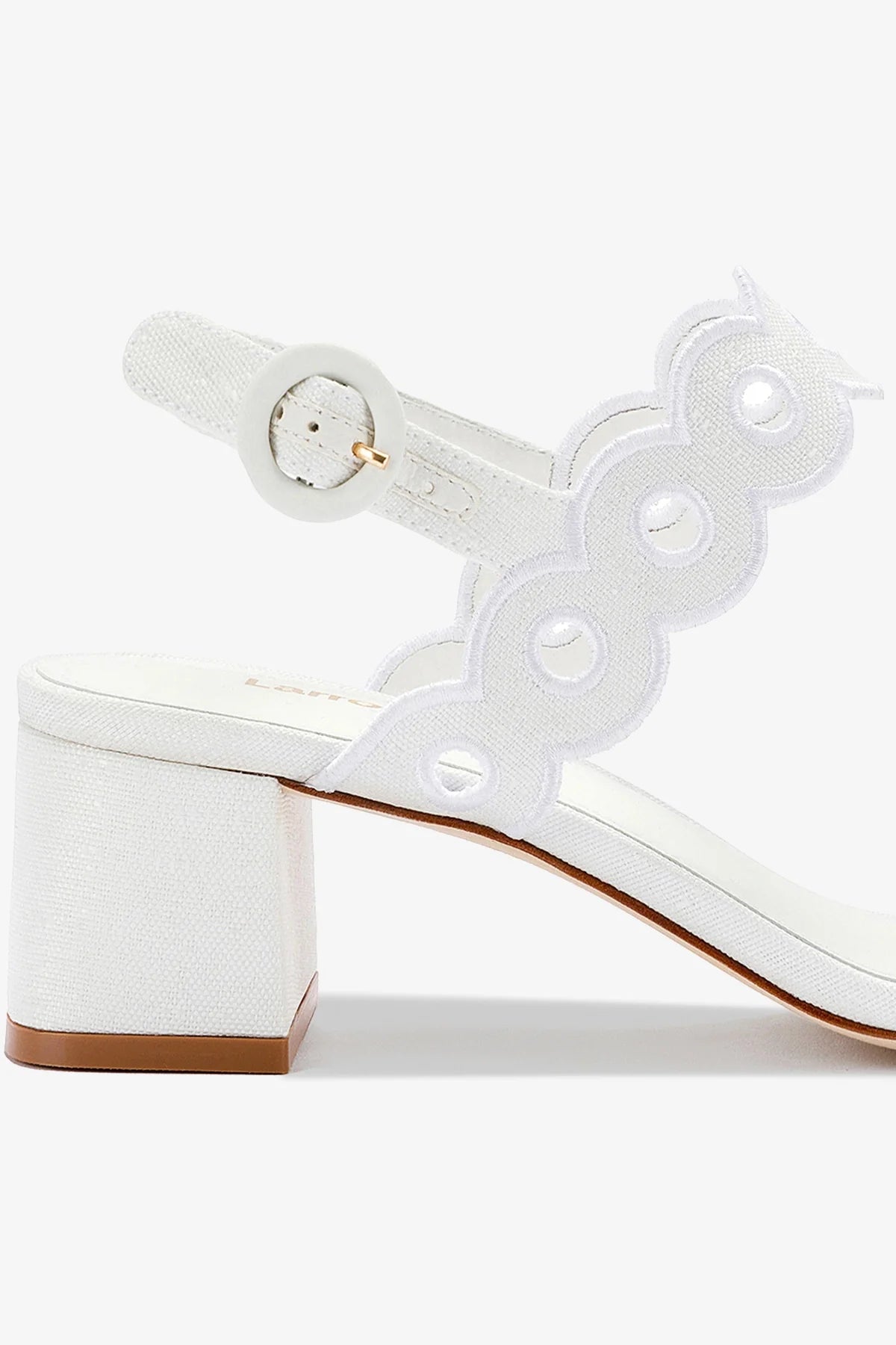 Larroude Florence Broderie Sandal In White Raffia