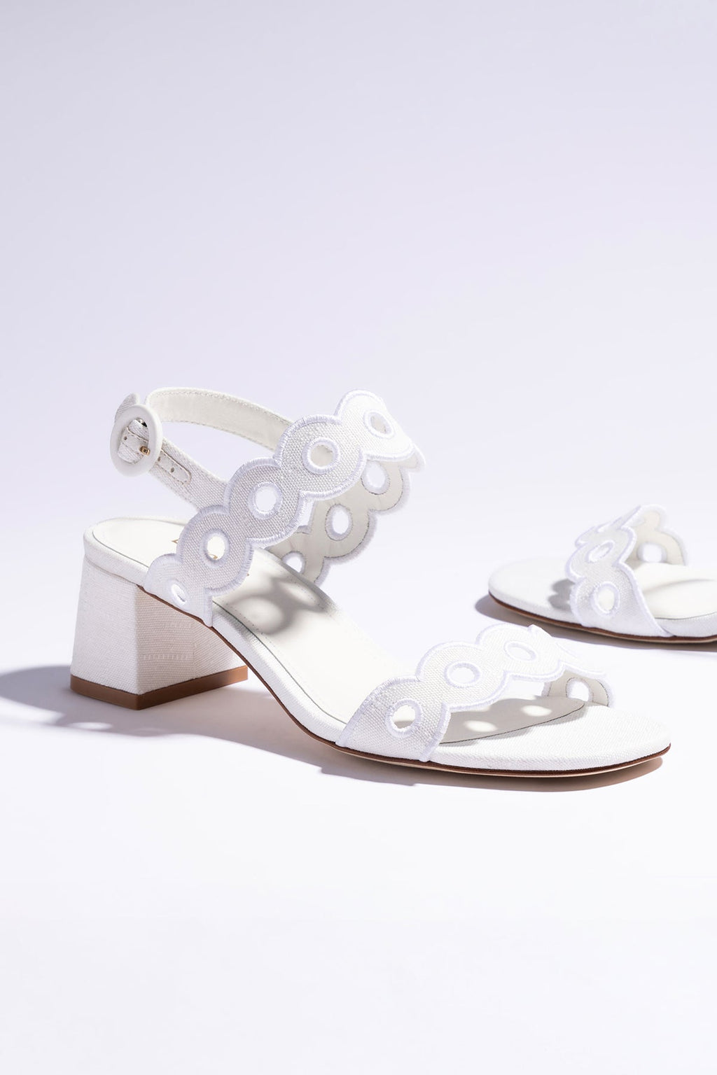 Larroude Florence Broderie Sandal In White Raffia