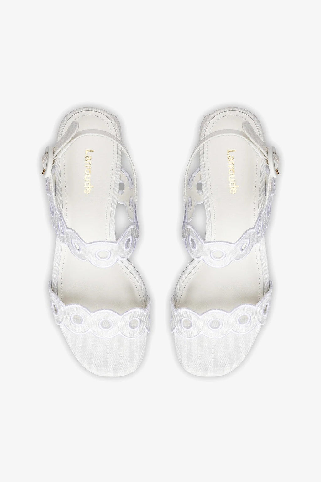 Larroude Florence Broderie Sandal In White Raffia