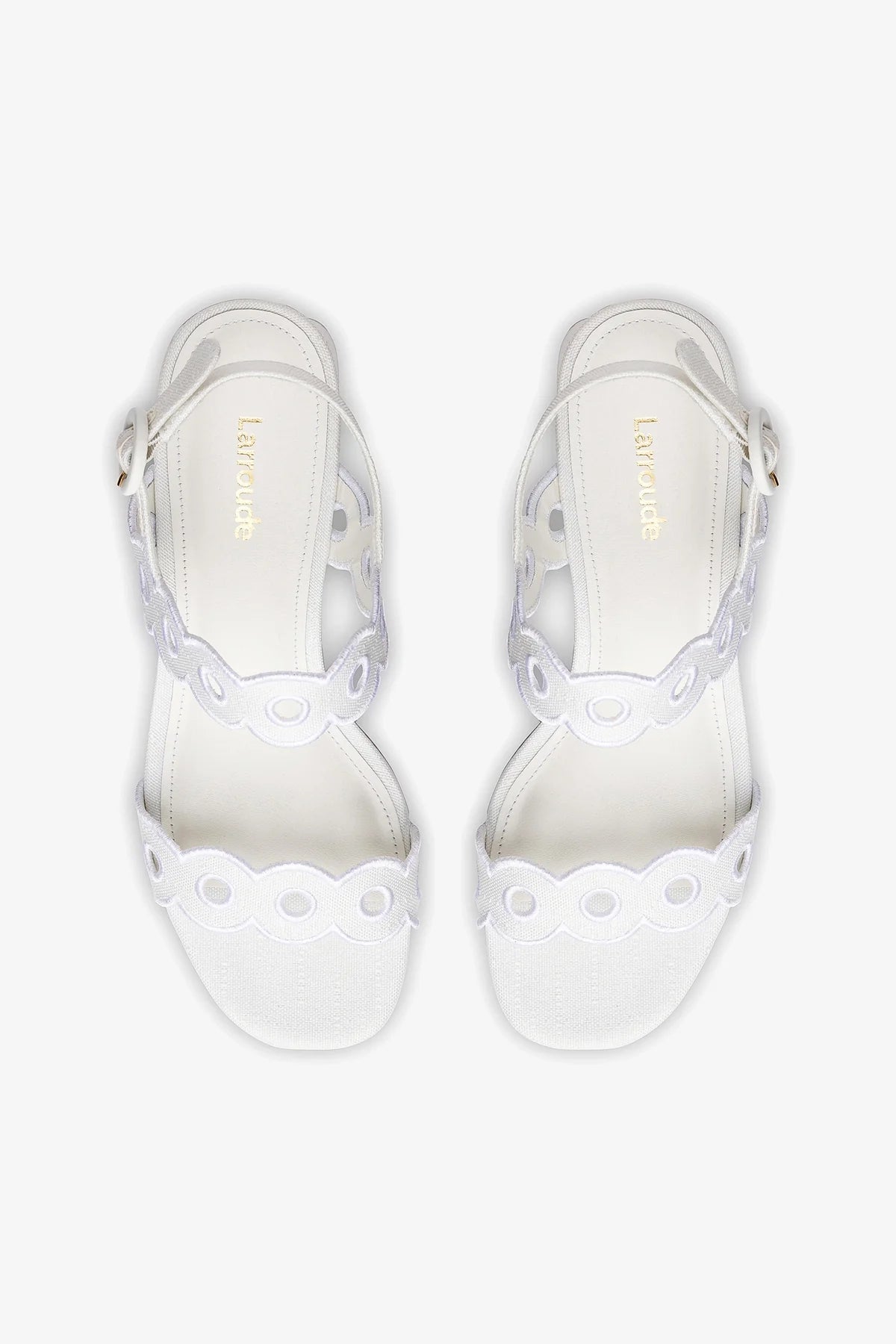 Larroude Florence Broderie Sandal In White Raffia