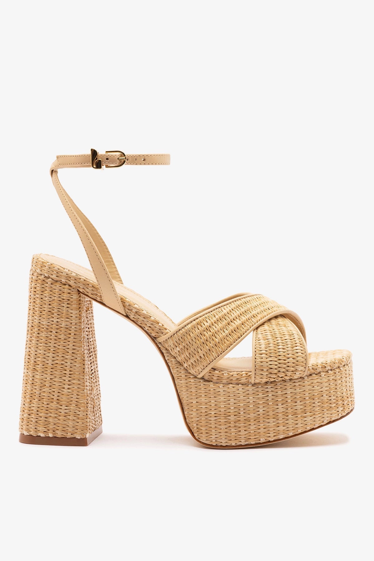 Larroude Dolly X Platform Sandal In Natural Raffia
