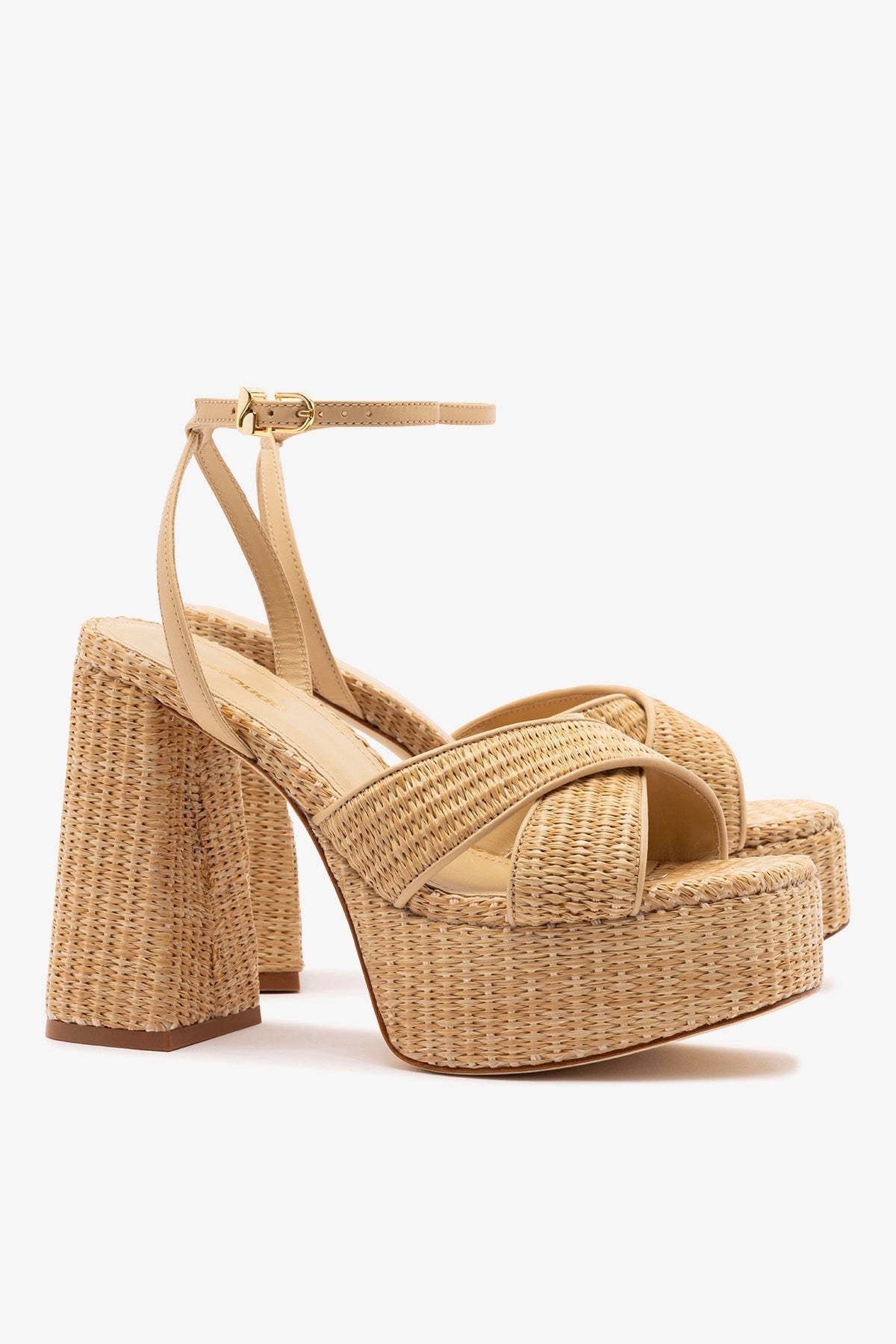 Larroude Dolly X Platform Sandal In Natural Raffia