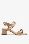 Larroude Milan Sandal In Beige Raffia and Seaweed Leather