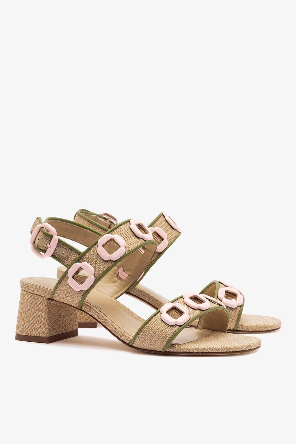 Larroude Milan Sandal In Beige Raffia and Seaweed Leather
