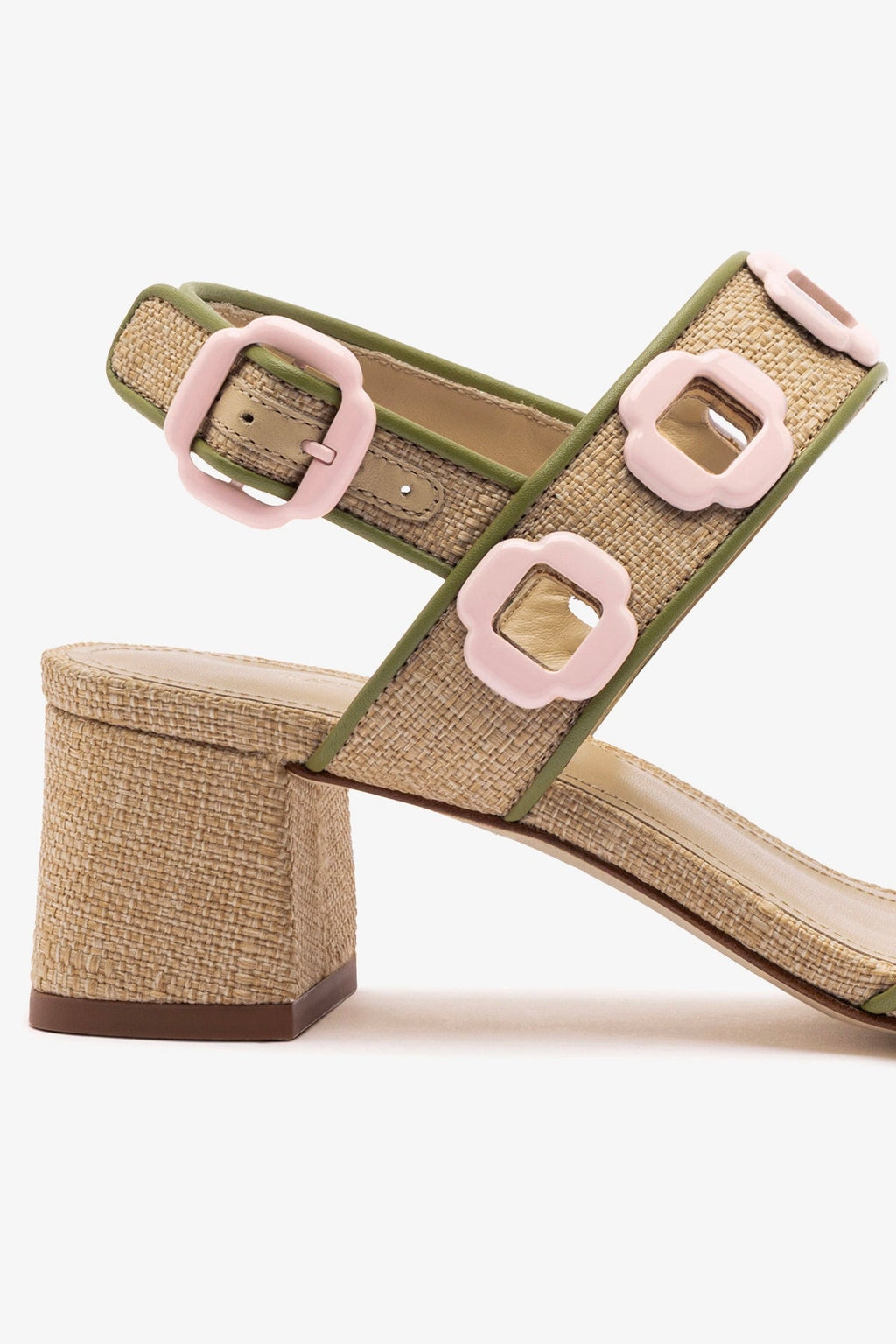 Larroude Milan Sandal In Beige Raffia and Seaweed Leather