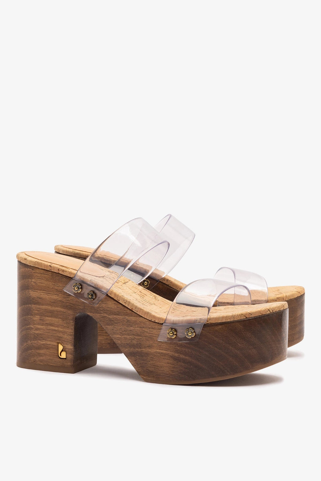 Larroude Miso Clear Platform Sandal In Clear Vinyl and Natural Cork