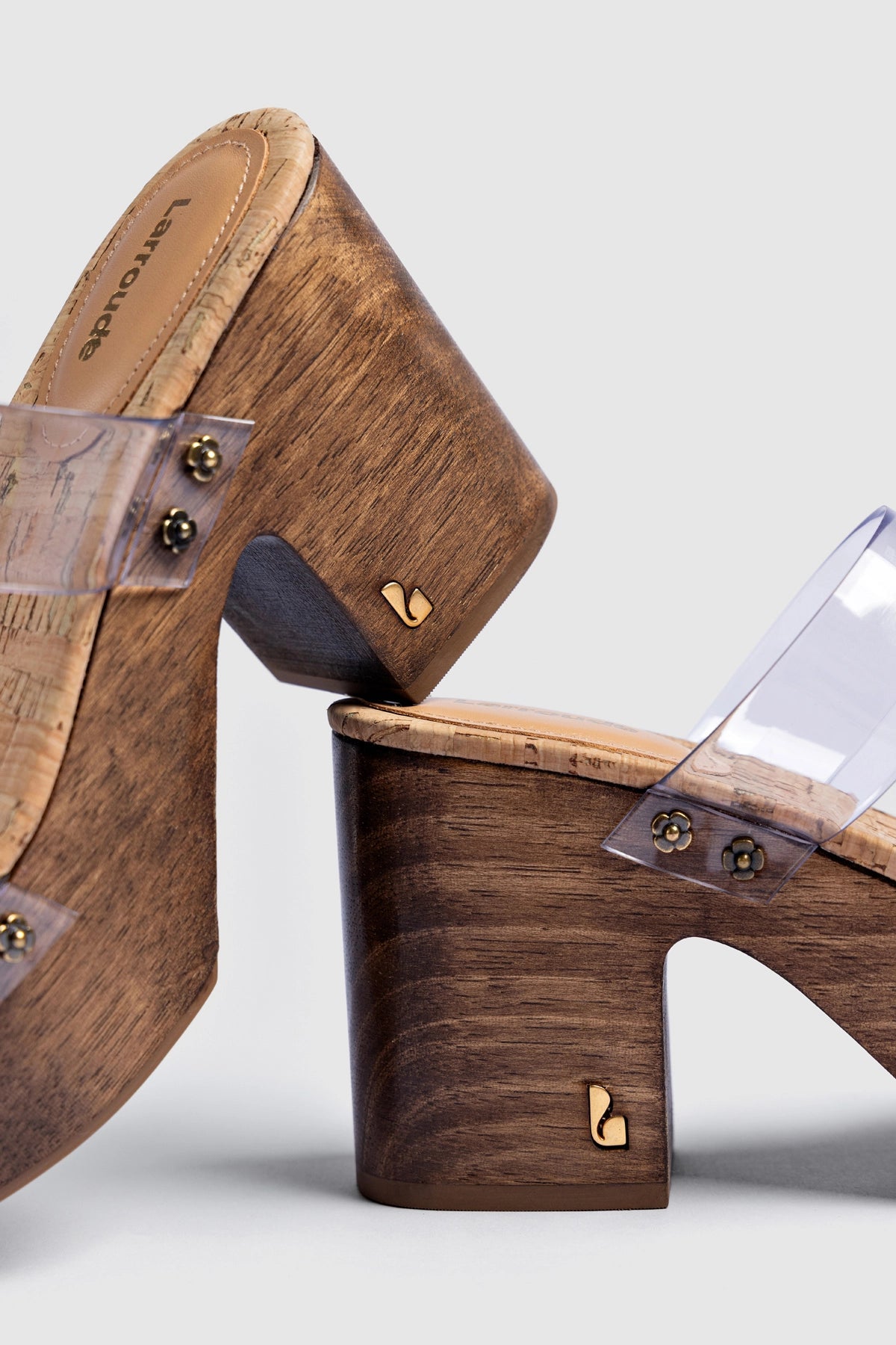 Larroude Miso Clear Platform Sandal In Clear Vinyl and Natural Cork
