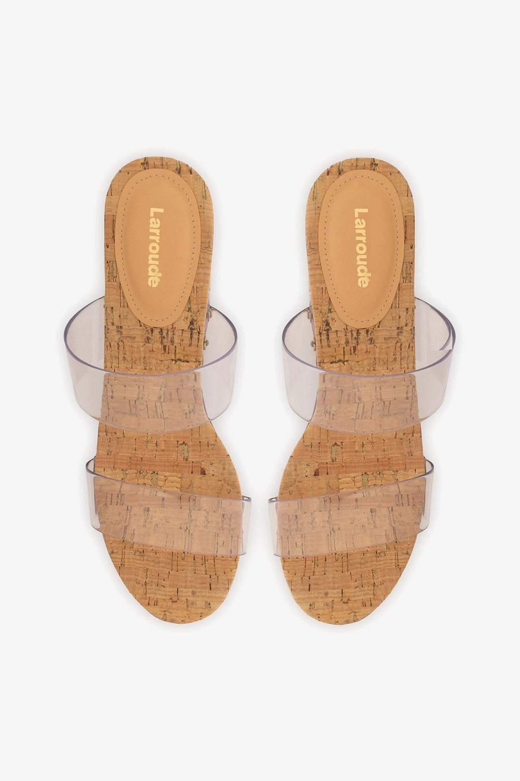 Larroude Miso Clear Platform Sandal In Clear Vinyl and Natural Cork