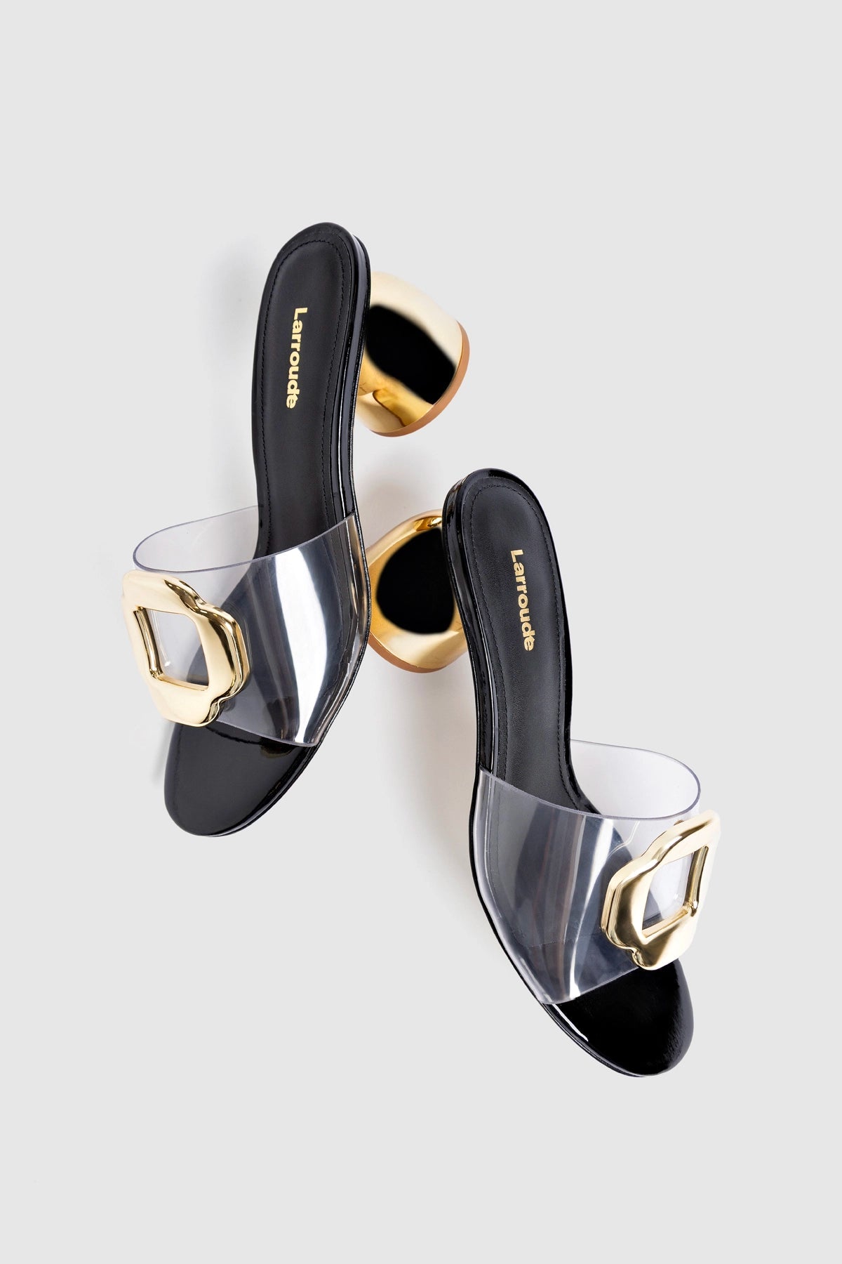 Larroude Margherita Clear Mule Black Patent Leather