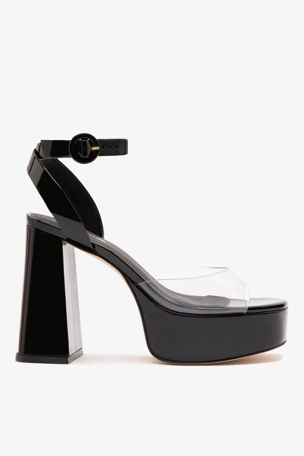 Larroude Dolly Clear Sandal Black Patent Leather