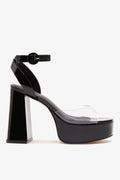 Larroude Dolly Clear Sandal Black Patent Leather