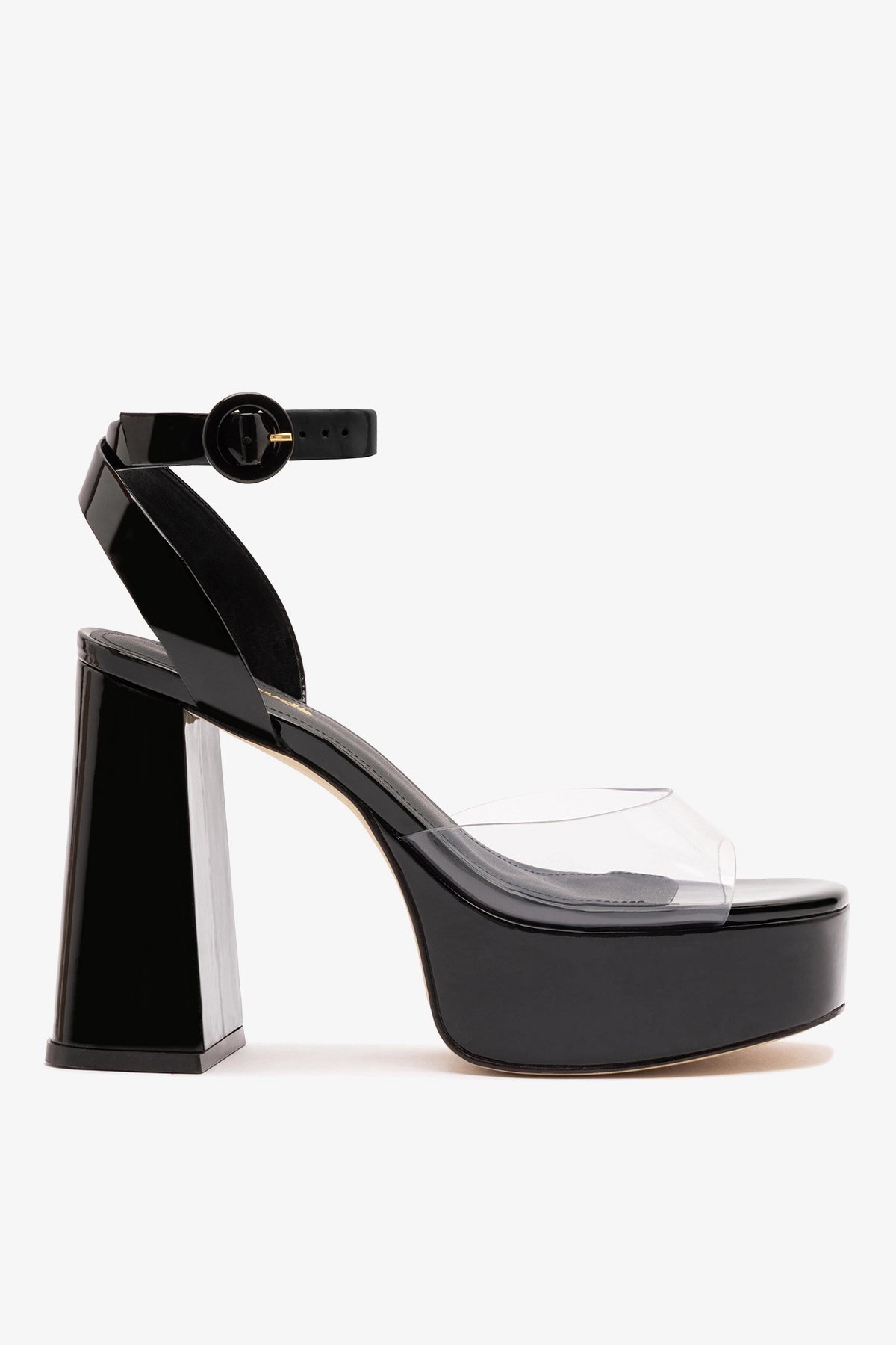 Larroude Dolly Clear Sandal Black Patent Leather