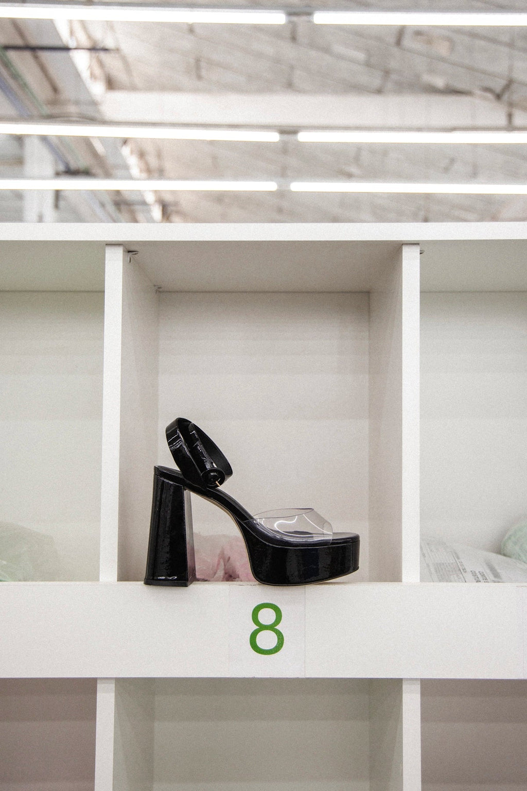 Larroude Dolly Clear Sandal Black Patent Leather