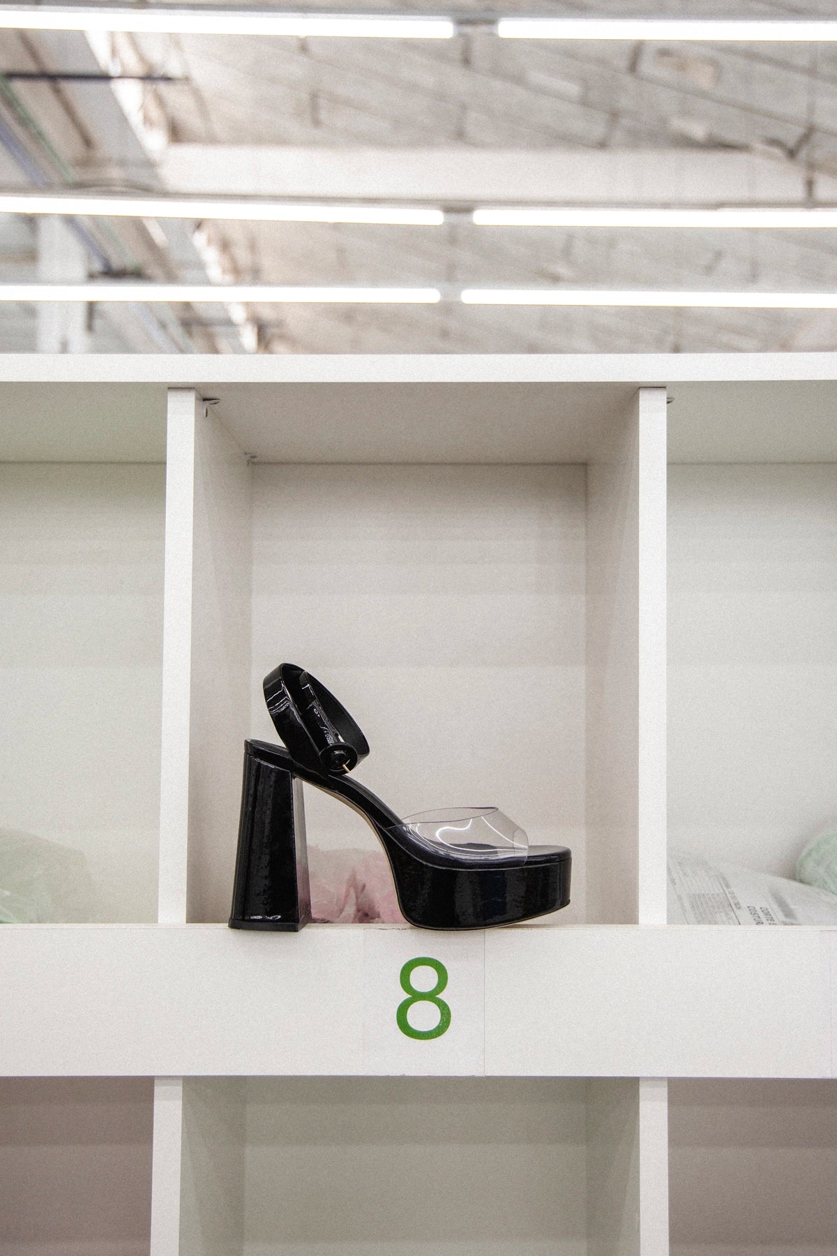 Larroude Dolly Clear Sandal Black Patent Leather