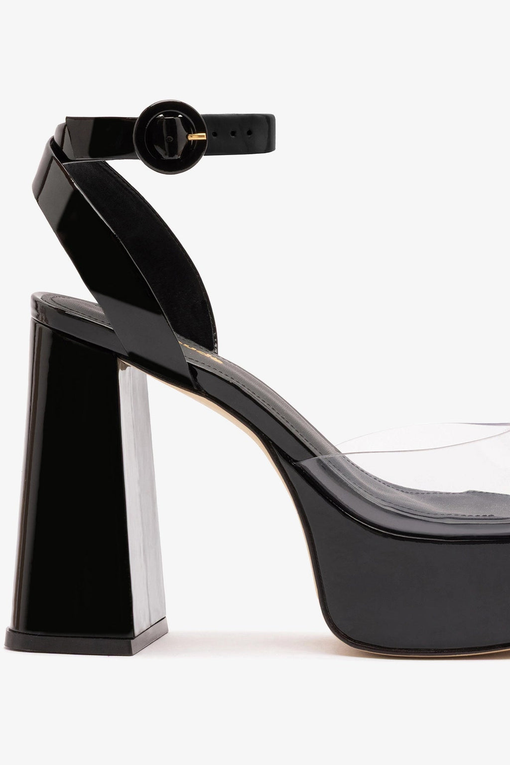 Larroude Dolly Clear Sandal Black Patent Leather