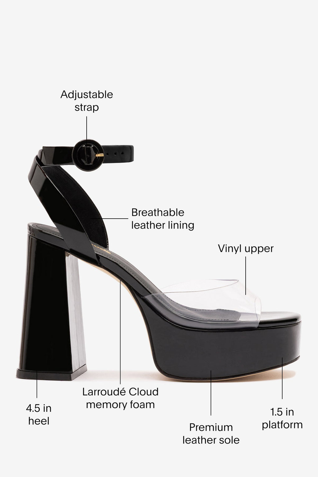 Larroude Dolly Clear Sandal Black Patent Leather