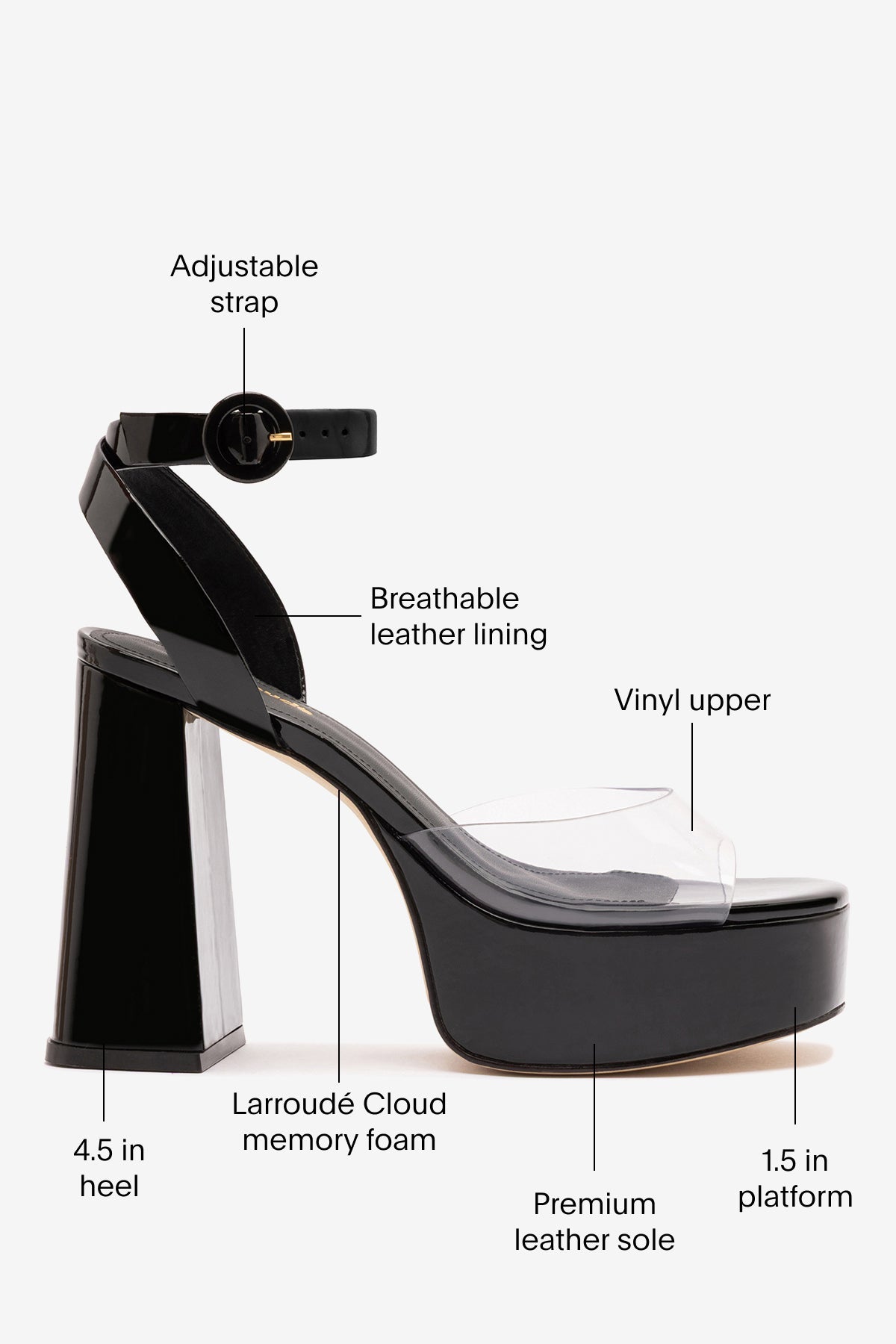 Larroude Dolly Clear Sandal Black Patent Leather