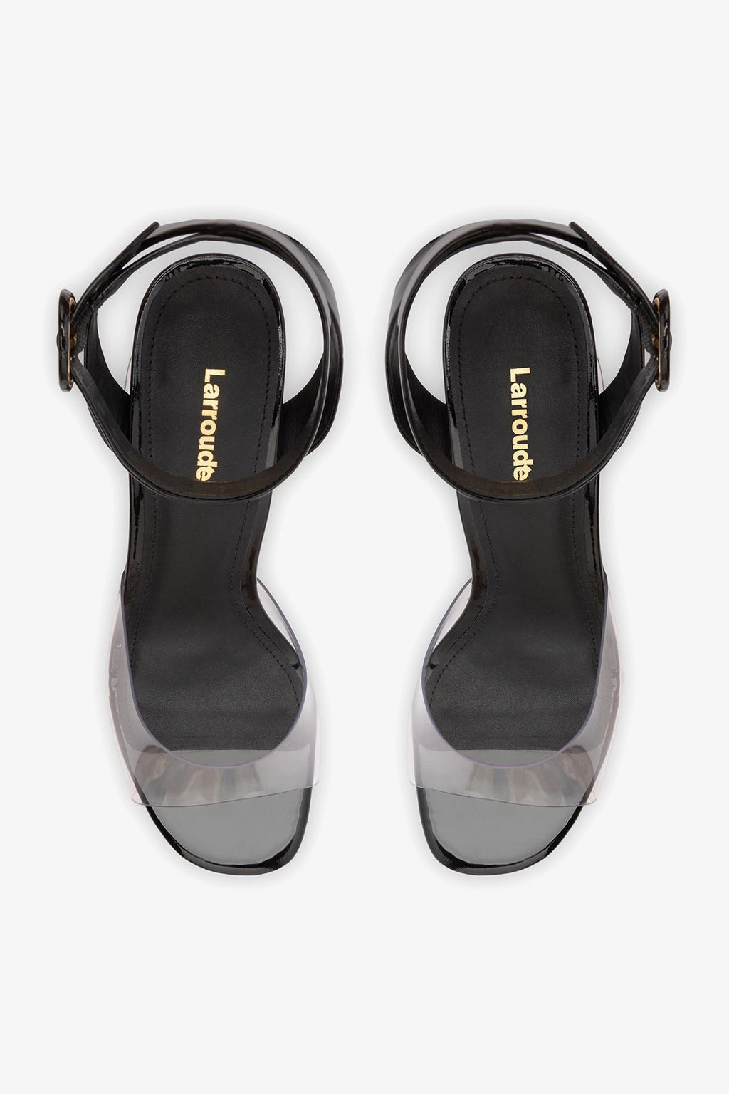 Larroude Dolly Clear Sandal Black Patent Leather