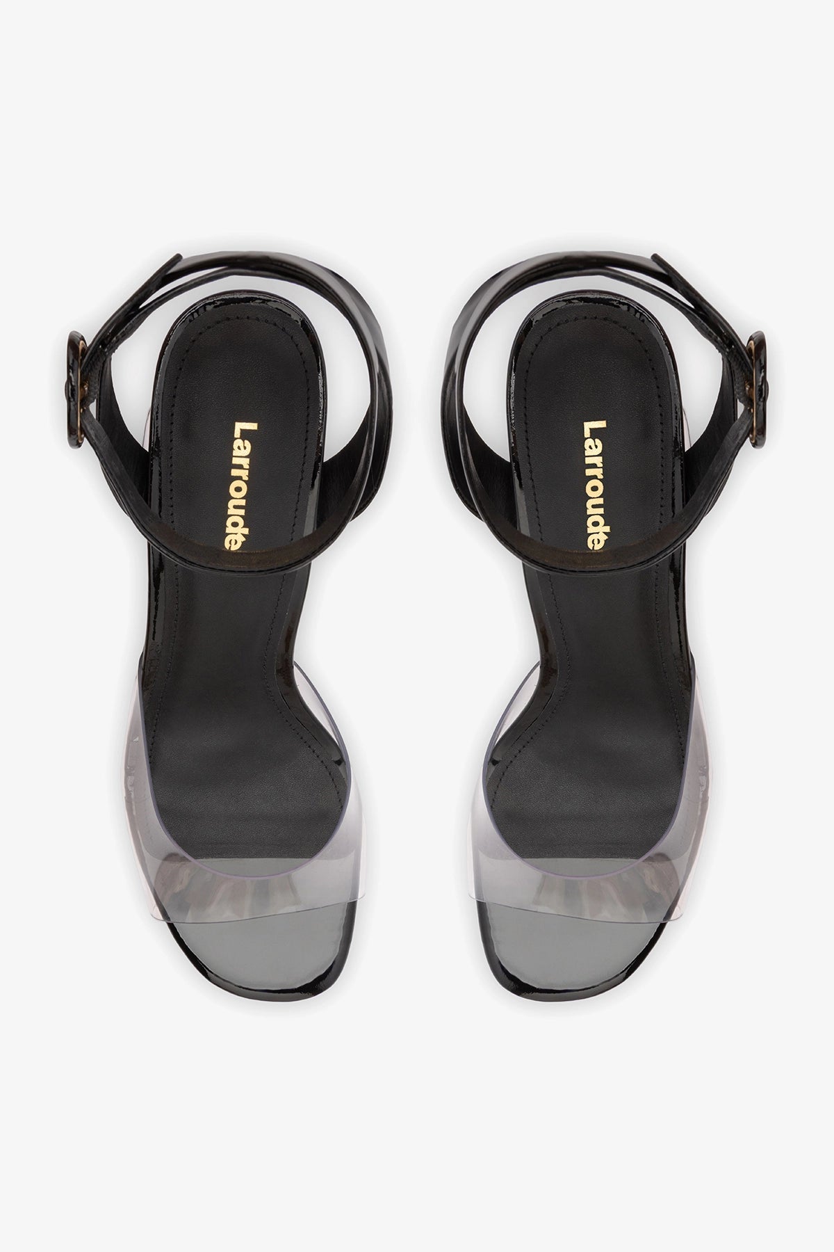 Larroude Dolly Clear Sandal Black Patent Leather