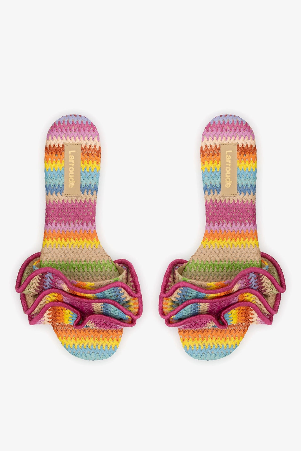 Larroude Ivy Ruffle Flat Rainbow Raffia