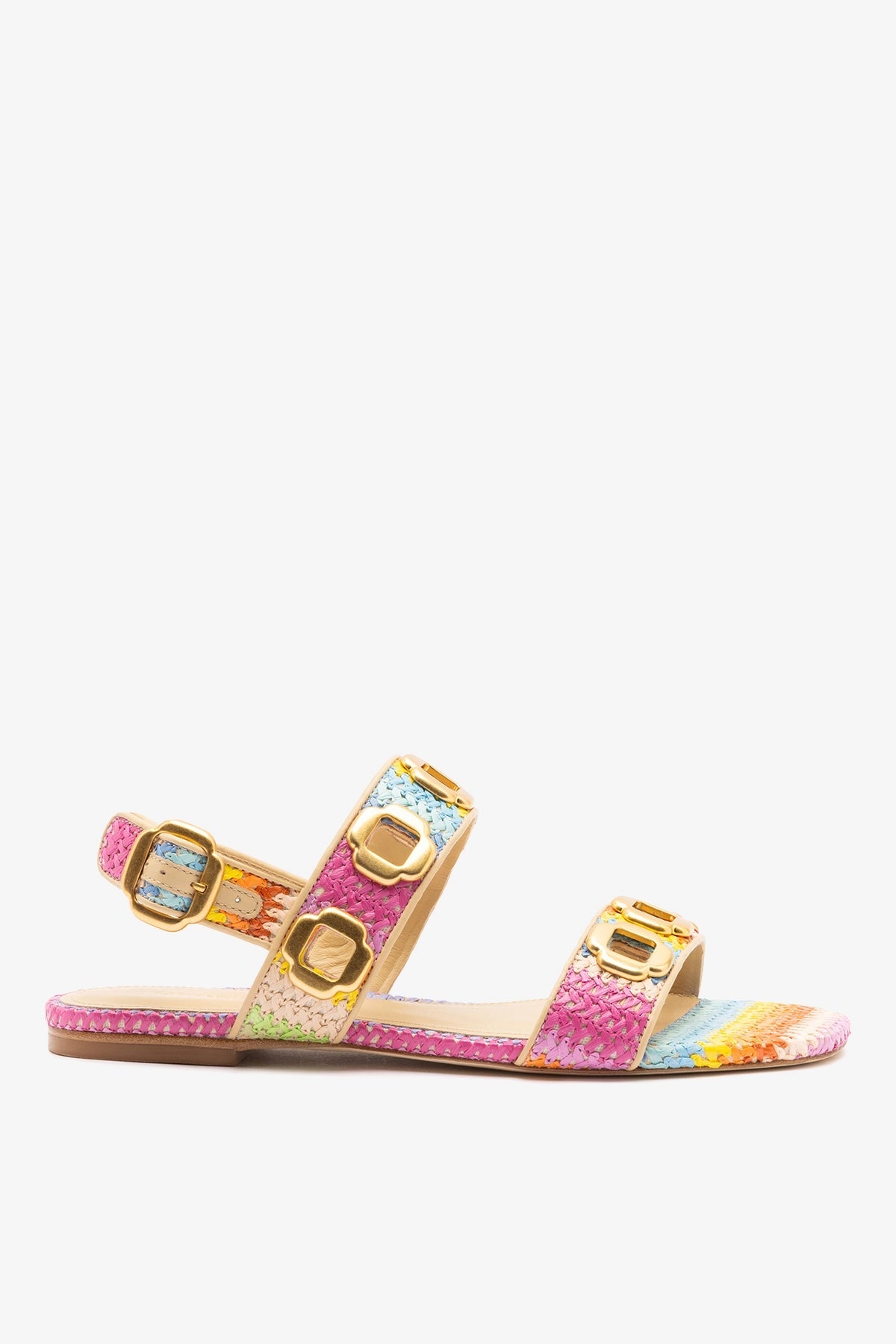 Larroude Milan Flat Sandal Rainbow Raffia