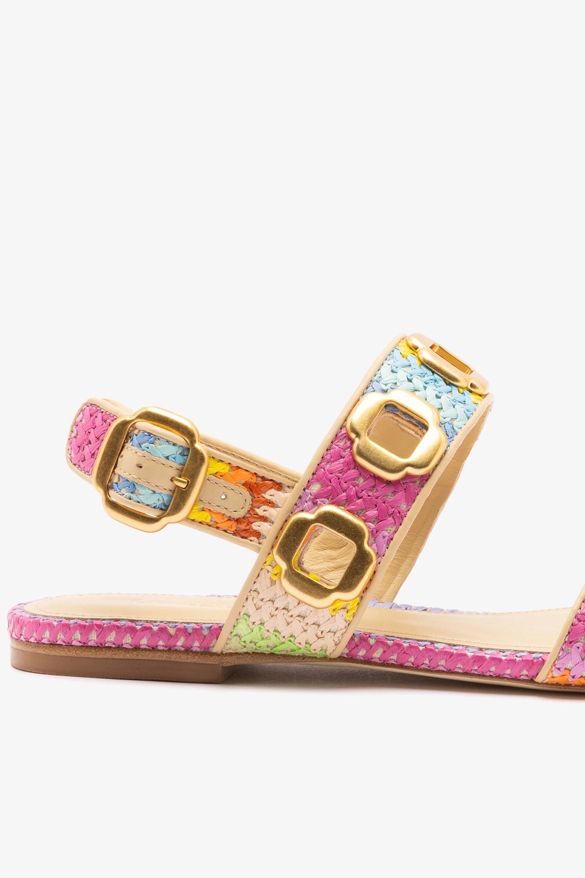 Larroude Milan Flat Sandal Rainbow Raffia
