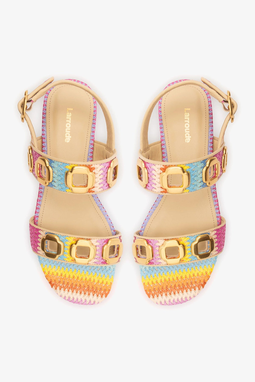 Larroude Milan Flat Sandal Rainbow Raffia