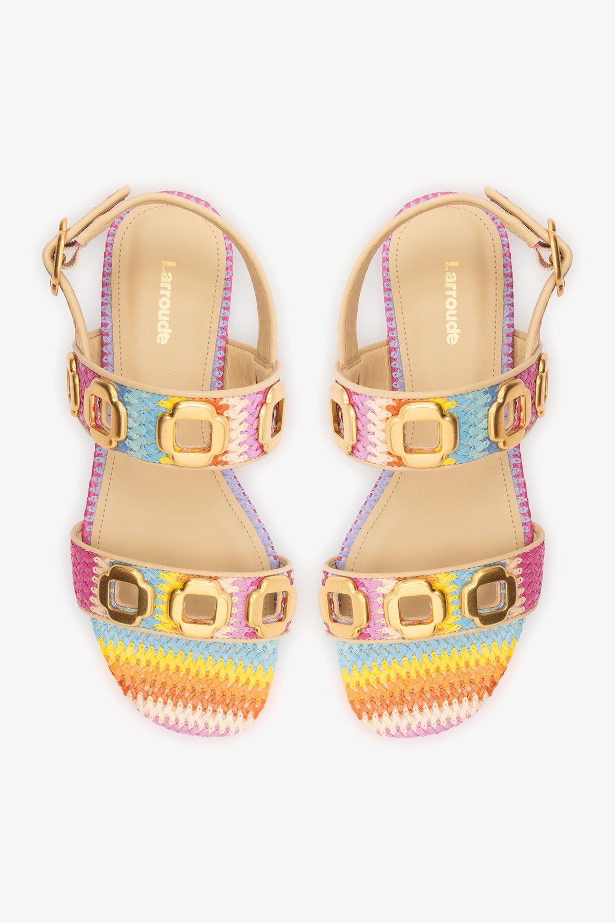 Larroude Milan Flat Sandal Rainbow Raffia