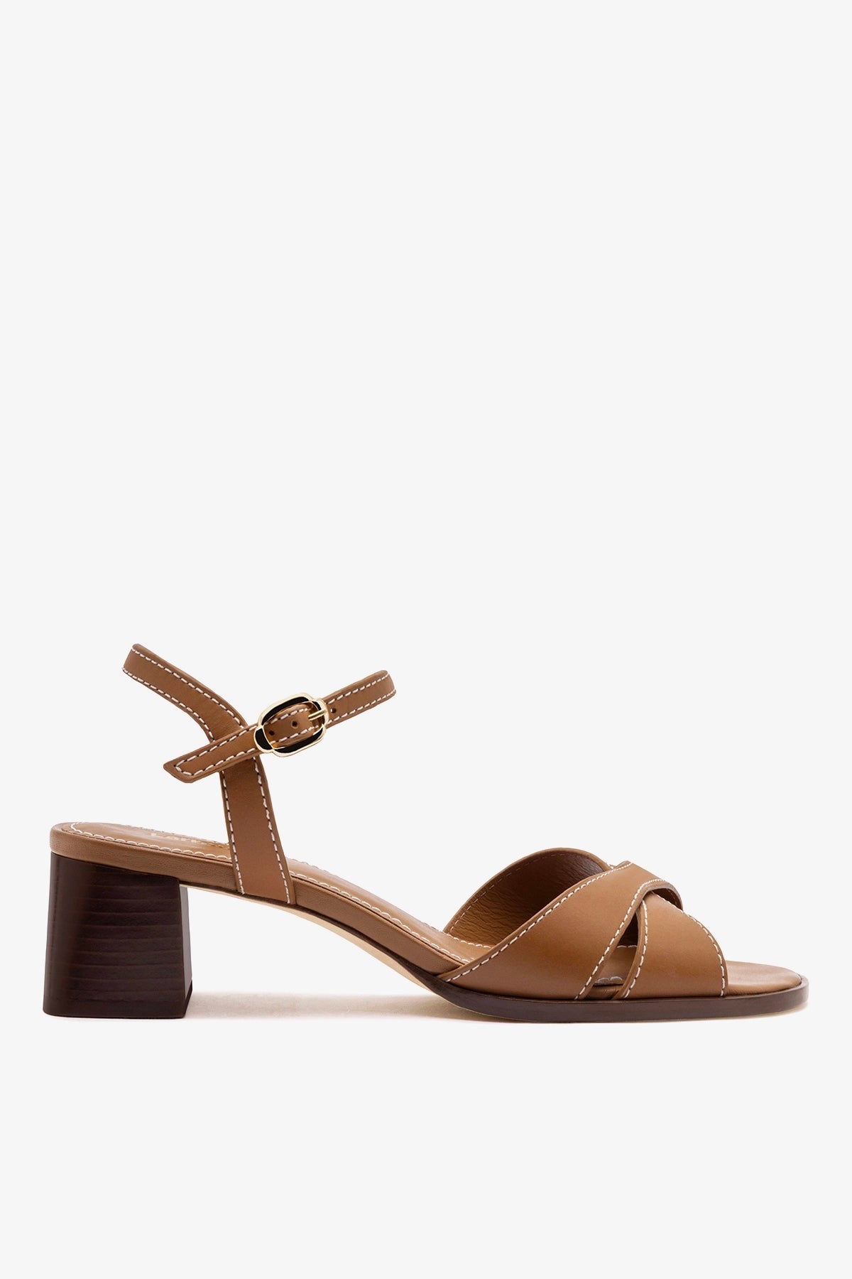 Larroude Roma Sandal In Vegetale Caramel Leather