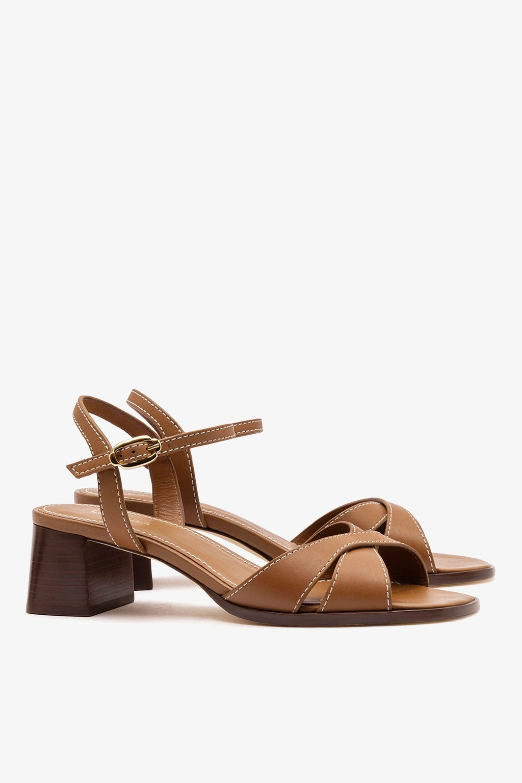 Larroude Roma Sandal In Vegetale Caramel Leather