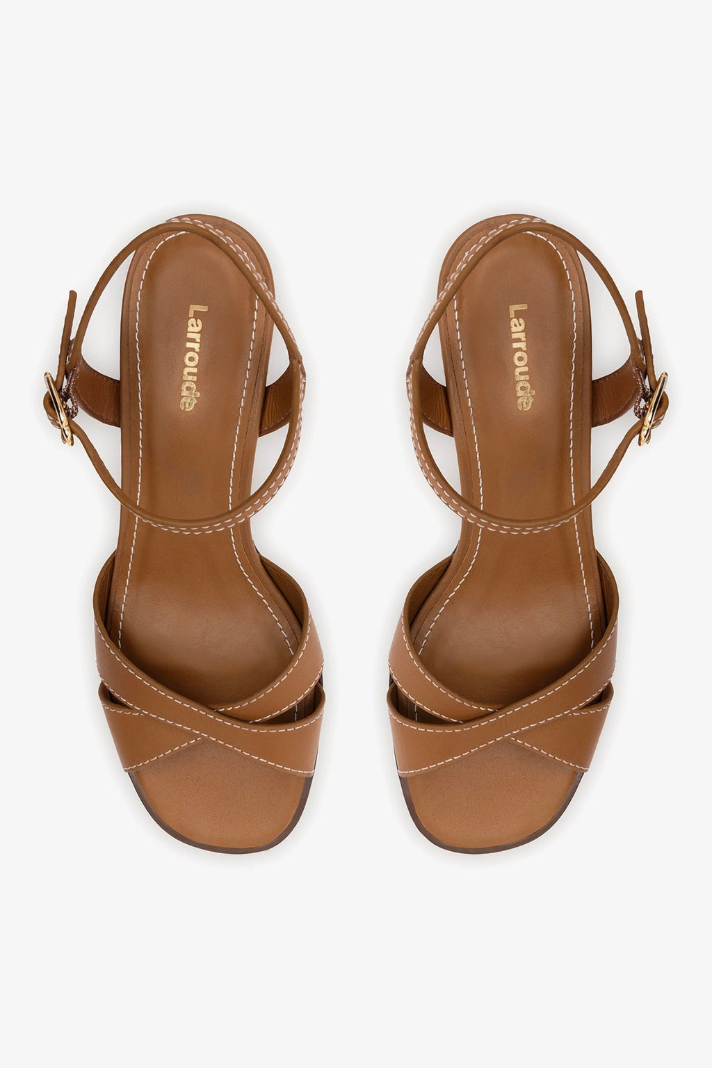 Larroude Roma Sandal In Vegetale Caramel Leather