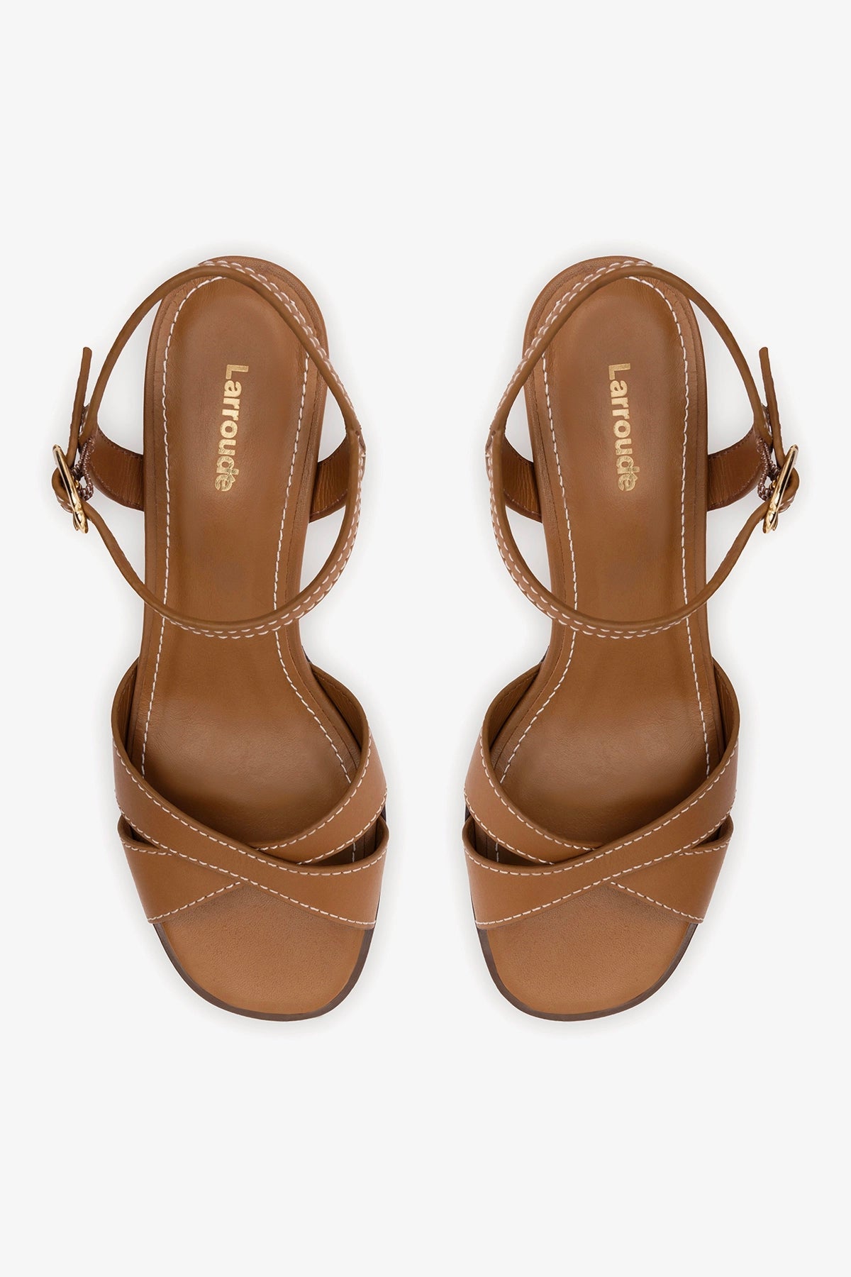 Larroude Roma Sandal In Vegetale Caramel Leather