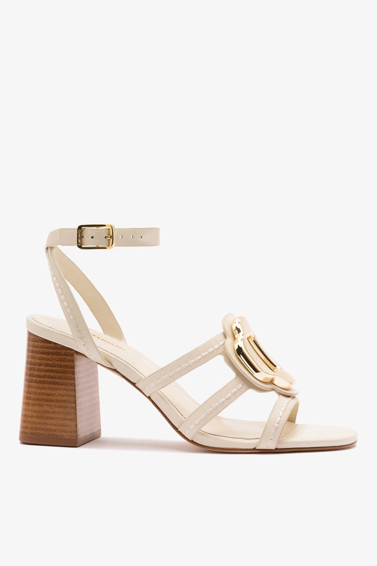 Larroude Margherita Block Sandal Ivory Leather